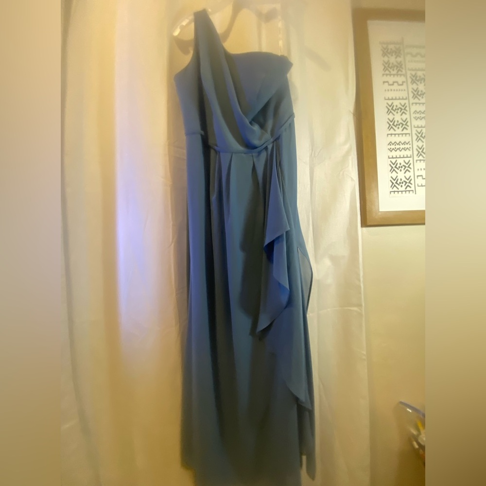 Elegant Blue Ruffle Draped Women’s Dress